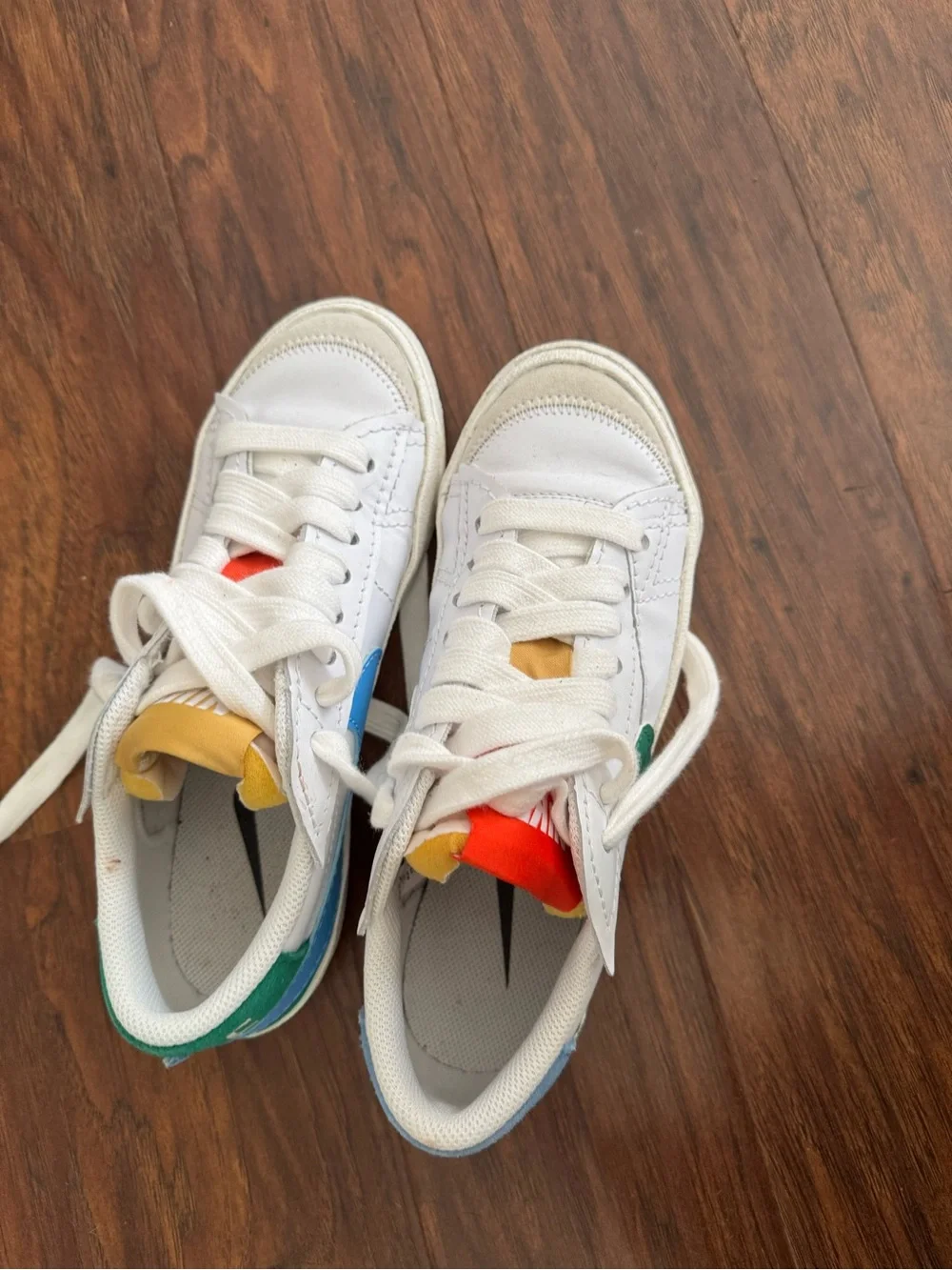 Nike blazers White Leather with Green, Blue and Orange Accent. Low top